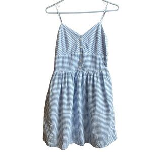 Love Notes White Blue Stripe Babydoll Spaghetti Strap Mini Dress Size Medium